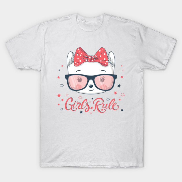 Cute cat with glasses. Girls Rule T-Shirt-TOZ